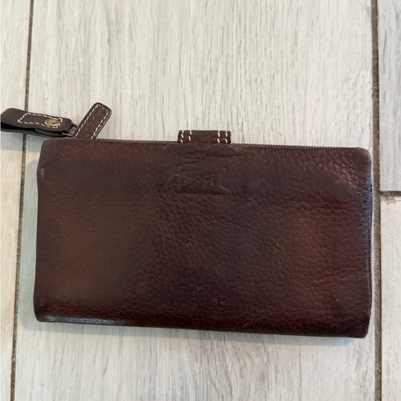 VTG FOSSIL Genuine Leather Wallet Brown BiFold w/ Snap & Zip - Picture 2 of 11